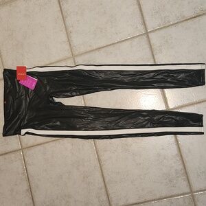 SPANX By Sara Blakely  Black and White Leggings Small Size Faux Leather Stripe P